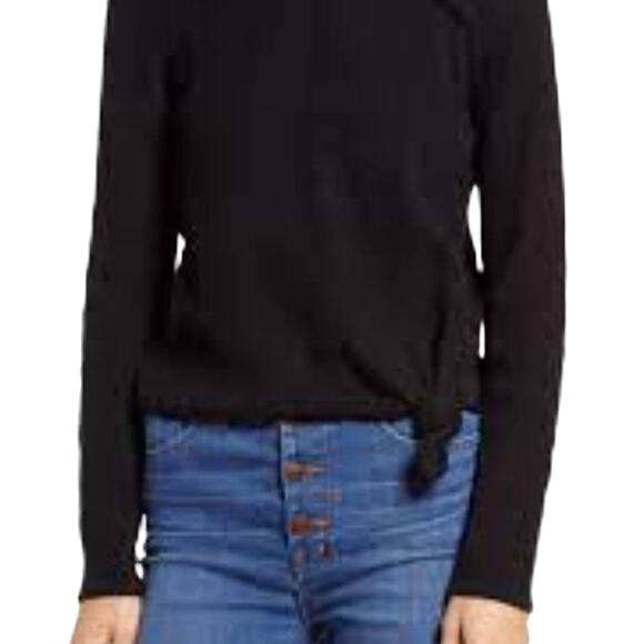 NWOT Madewell Elwood Black Ribbed Knit Knot-Front Long Sleeve Top Size Medium - Picture 3 of 9